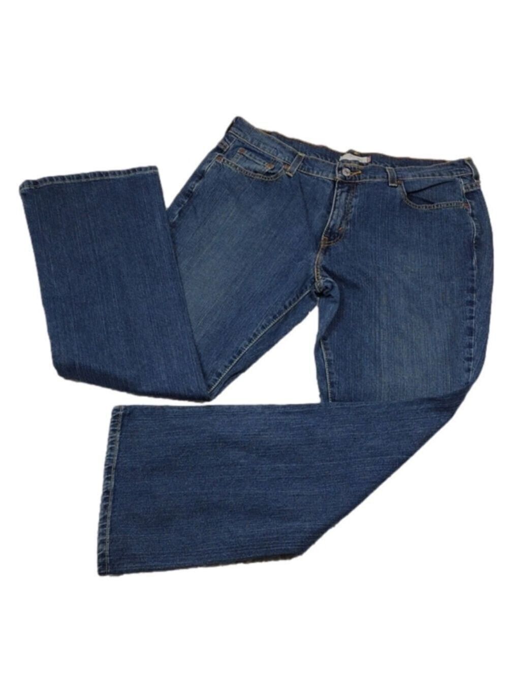 Levi's 515 Blue Medium Wash Five Pocket Mid Rise Button Zip Boot Cut Denim Jean